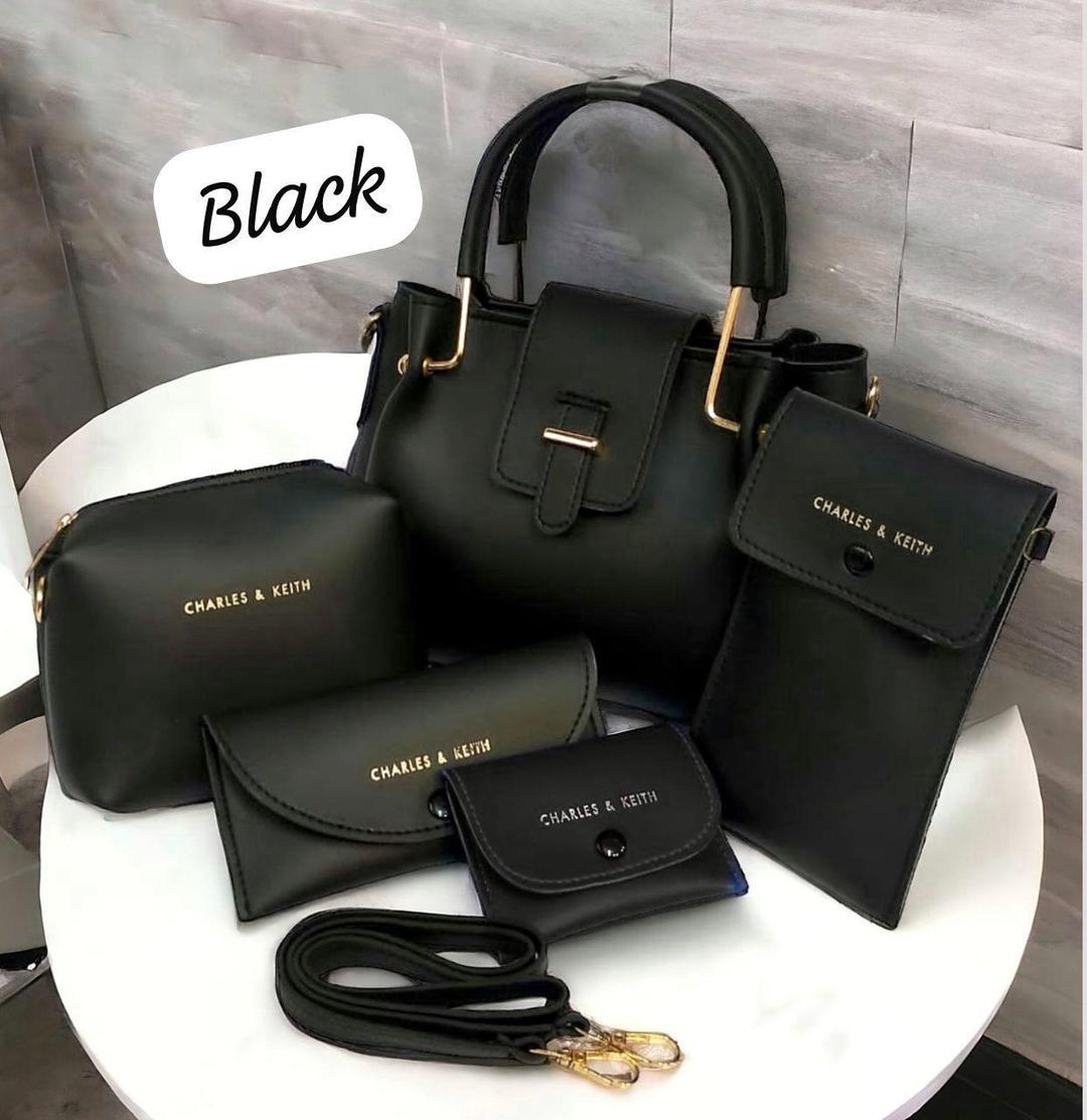 Elegant Black Leather Handbag Set
