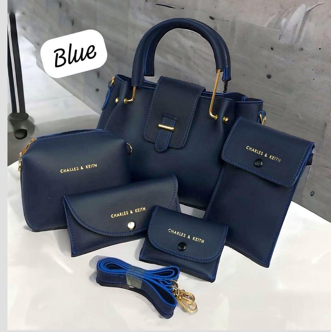 Luxury Blue Leather Handbag Set