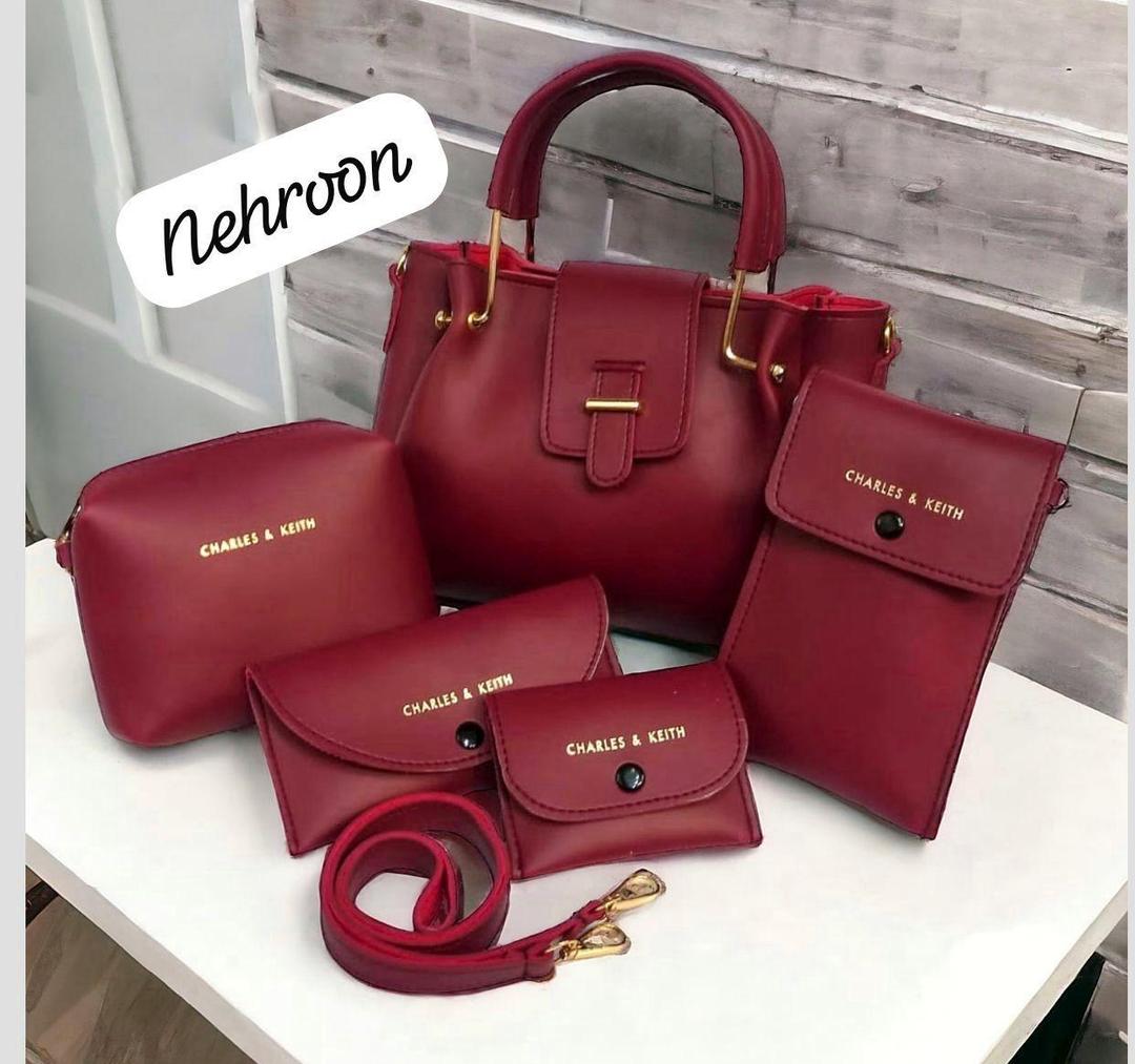 Maroon Leather Handbag Set