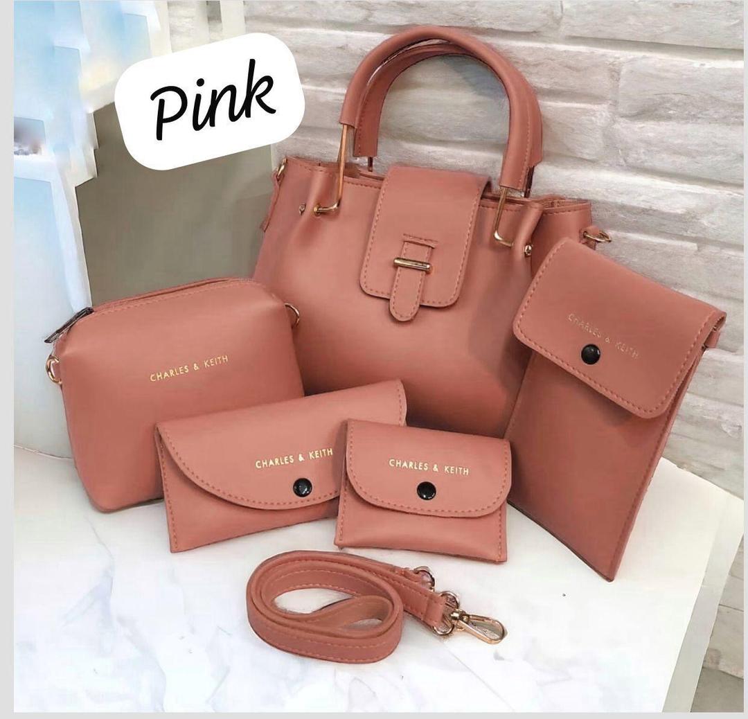 Blush Pink Leather Handbag Set