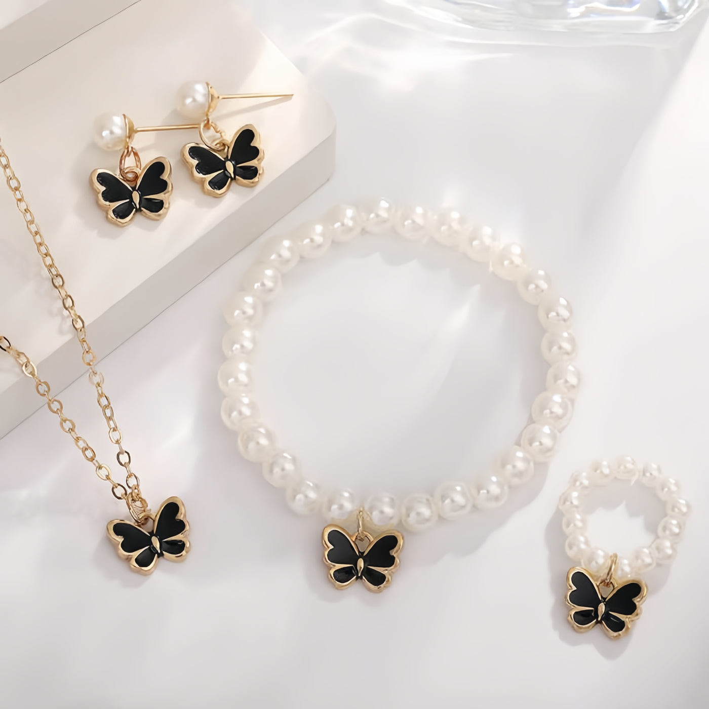 Gold-Plated Butterfly Pearl Combo Set