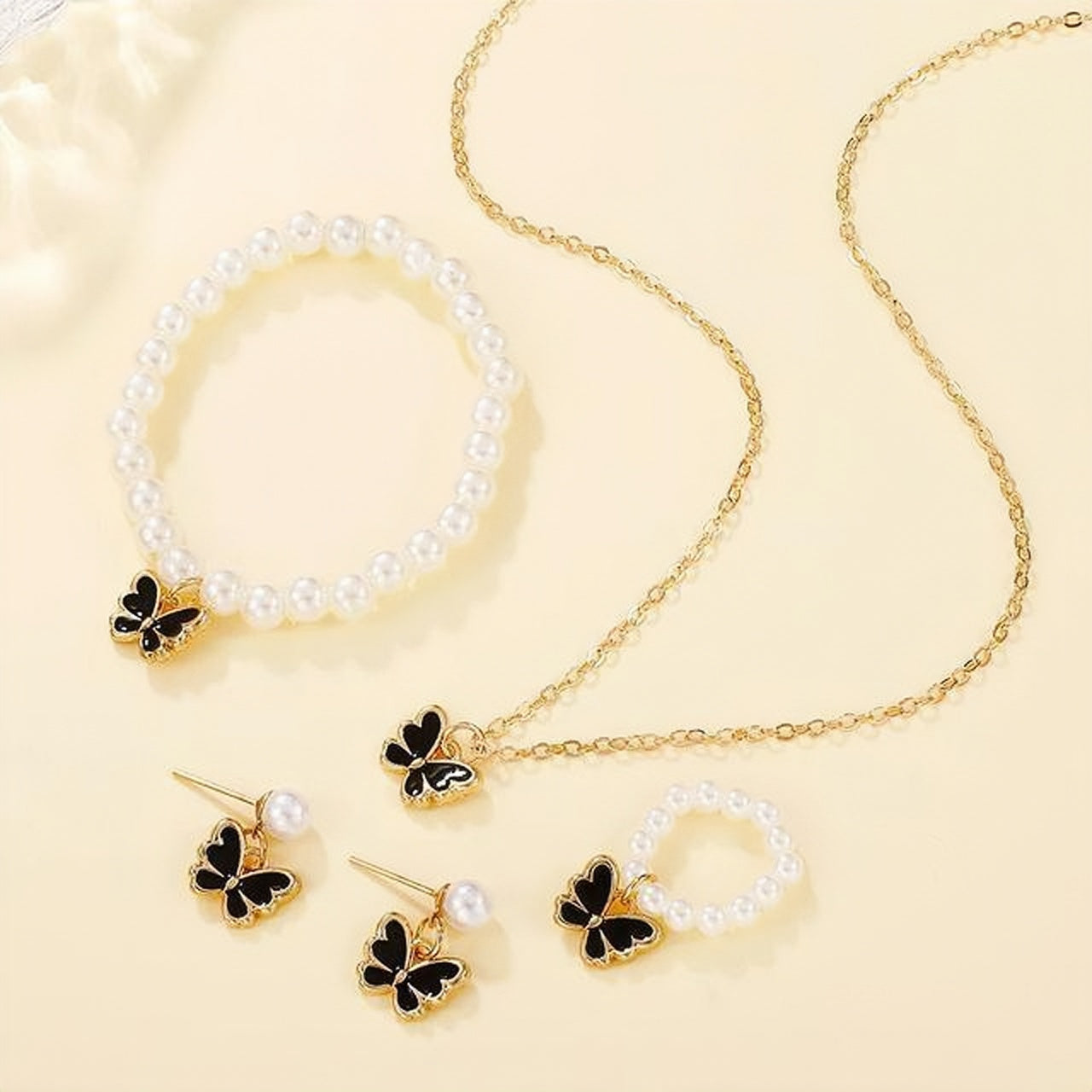 Gold-Plated Butterfly Pearl Combo Set