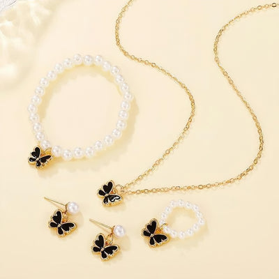 Gold-Plated Butterfly Pearl Combo Set