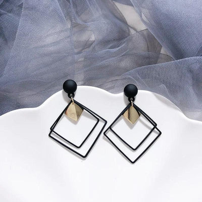 Stylish Black Square Design Alloy Earrings for Women – Unique & Chic