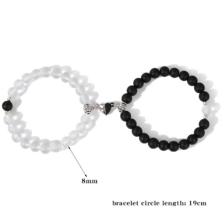 2pc Magnetic Couple Bracelets – Black Beaded Charm Friendship Jewelry (Unisex)