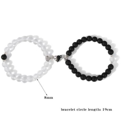 2pc Magnetic Couple Bracelets – Black Beaded Charm Friendship Jewelry (Unisex)