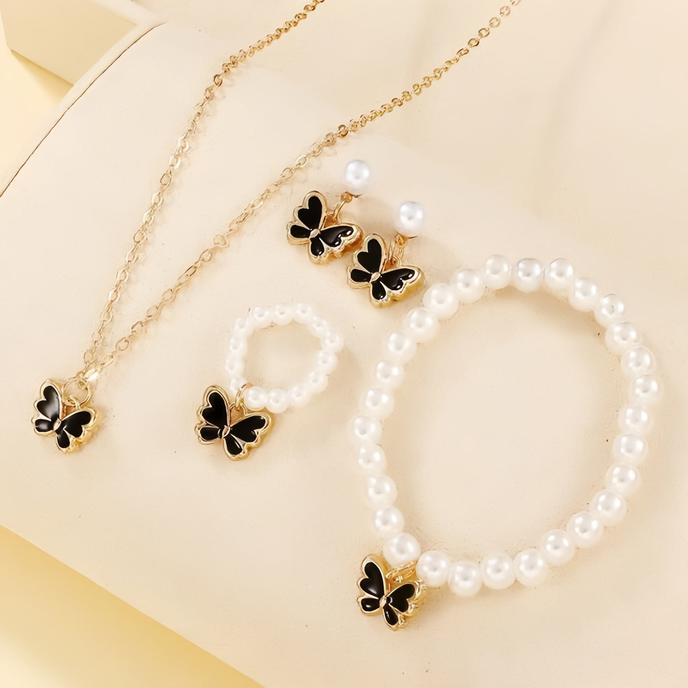 Gold-Plated Butterfly Pearl Combo Set