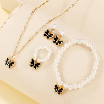 Gold-Plated Butterfly Pearl Combo Set